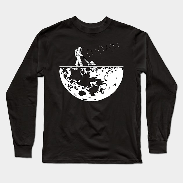 Astronaut Mowing the Earth Moon Long Sleeve T-Shirt by Shirtttee